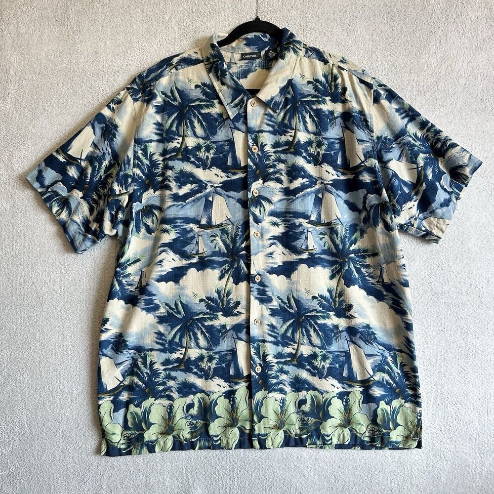 Cherokee Mens Tropical XL Camp Shirt Hawaiian 100% Silk Button Up Resort Wear